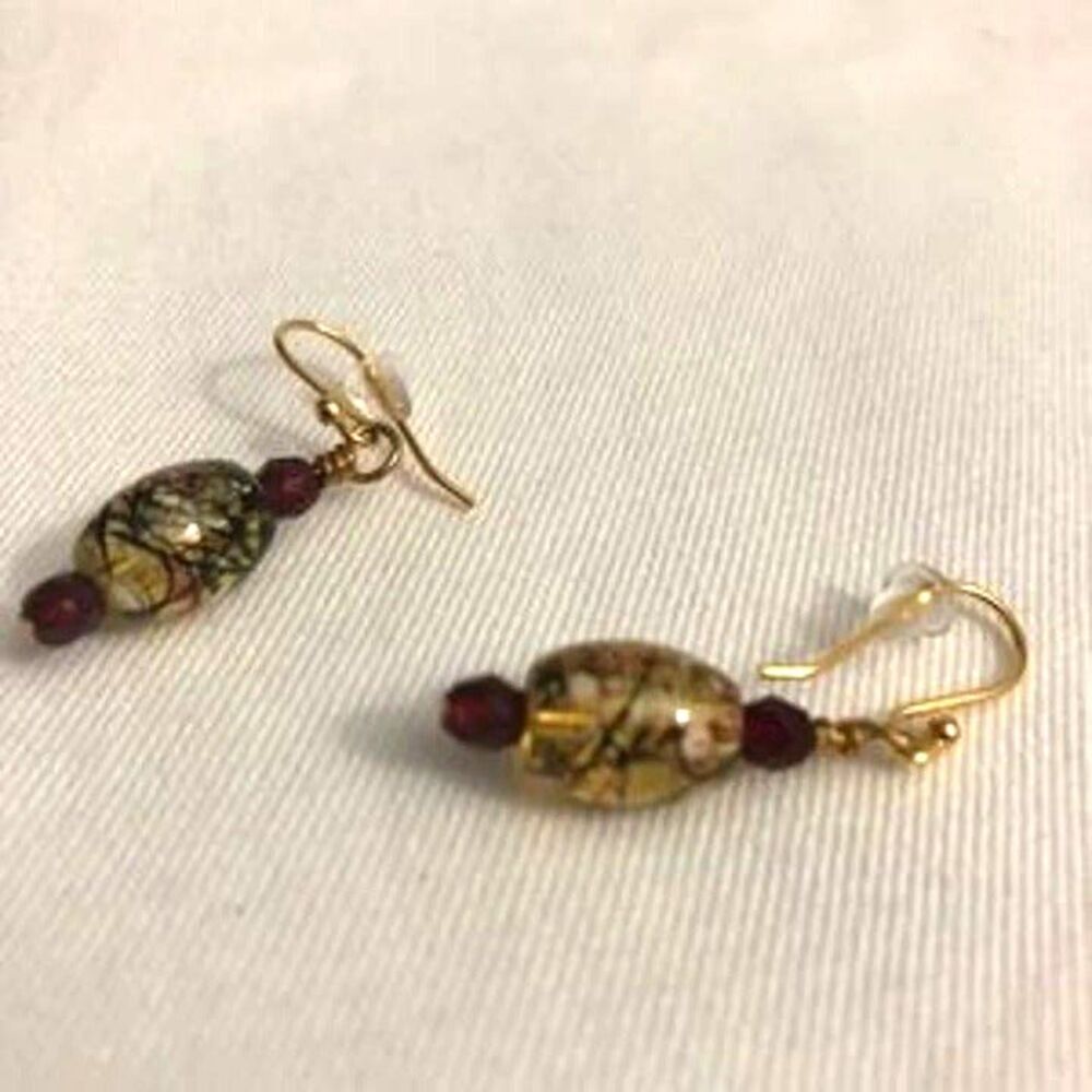 Painted Glass Bead Dangle Earrings - Picture 3 of 8